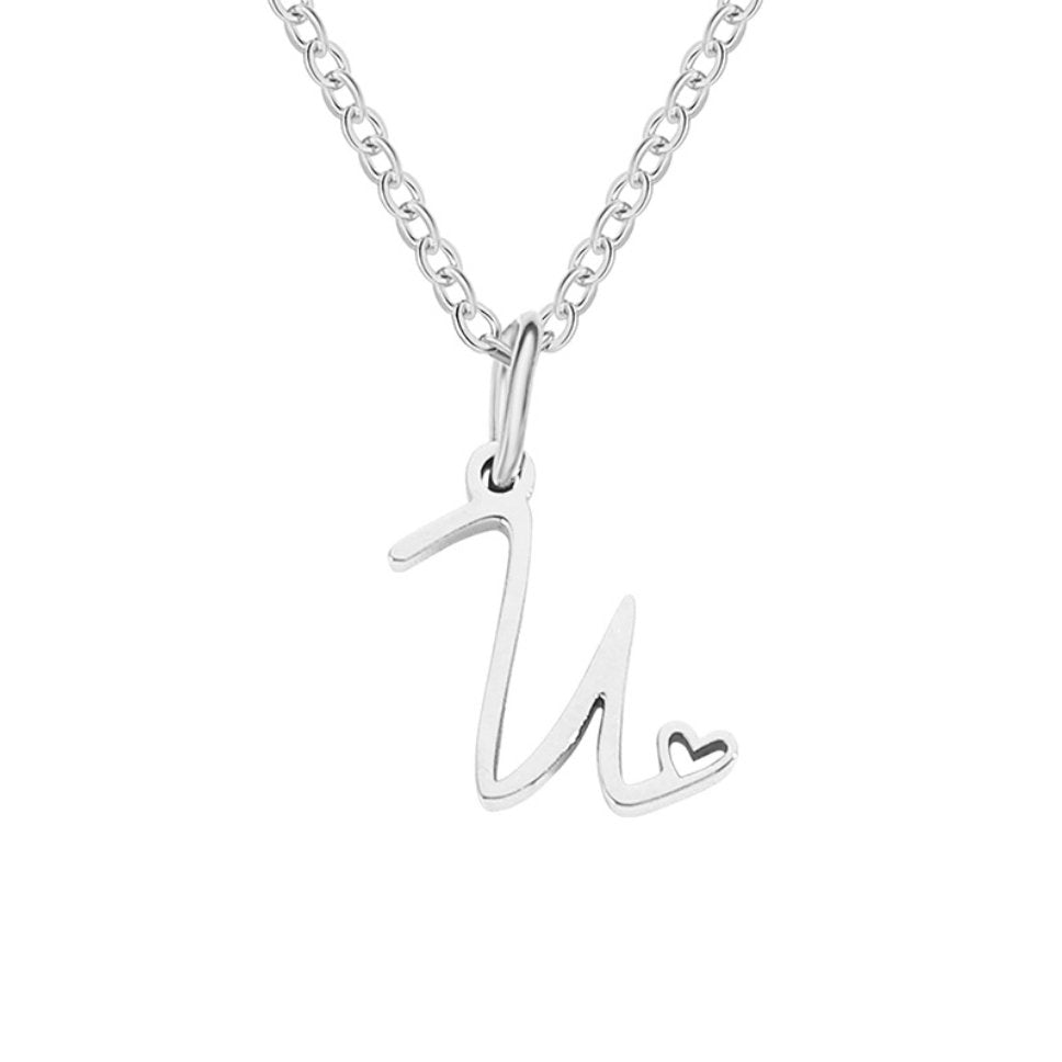 Silver Letter Heart Necklace — Personalised Waterproof Initial Pendant