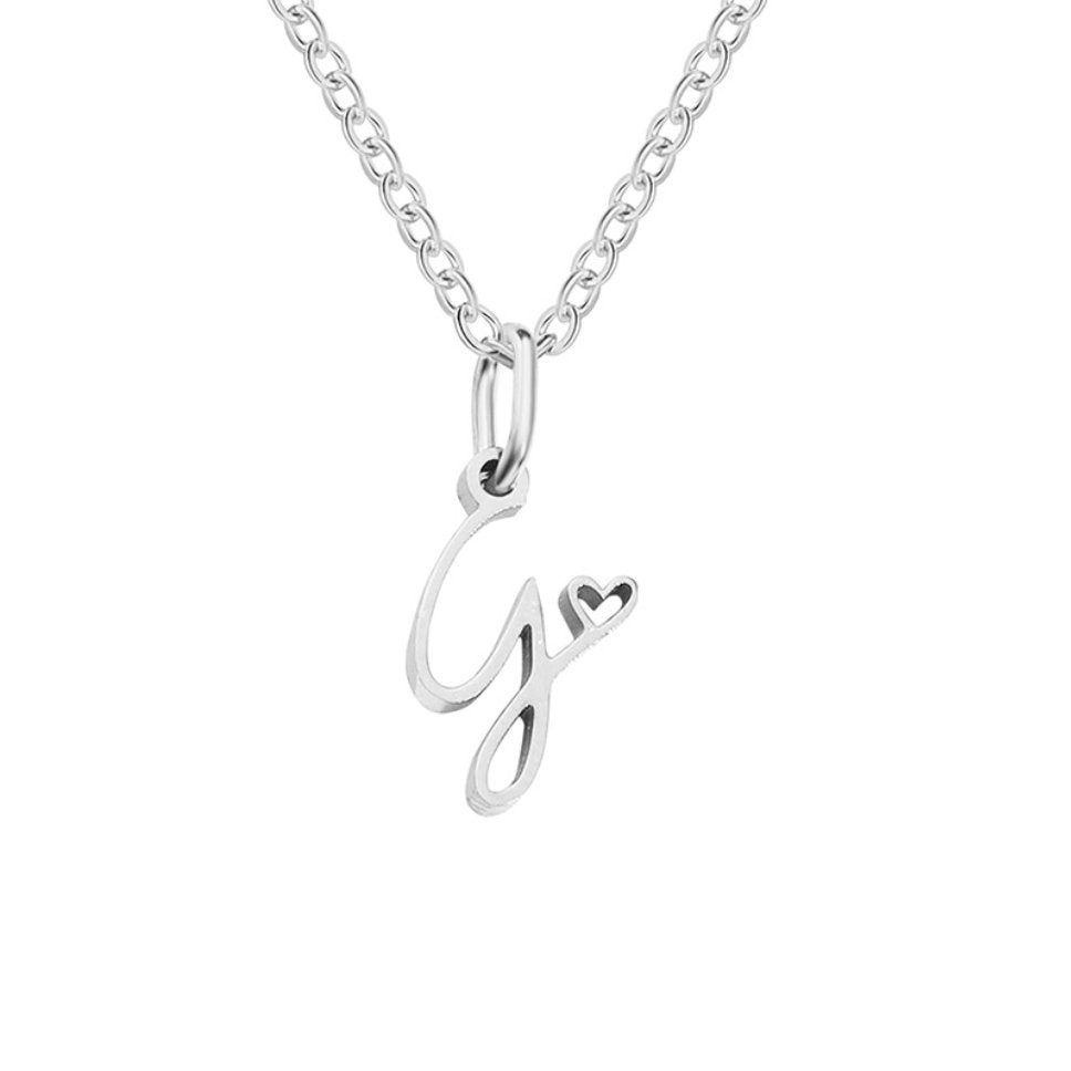 Silver Letter Heart Necklace — Personalised Waterproof Initial Pendant