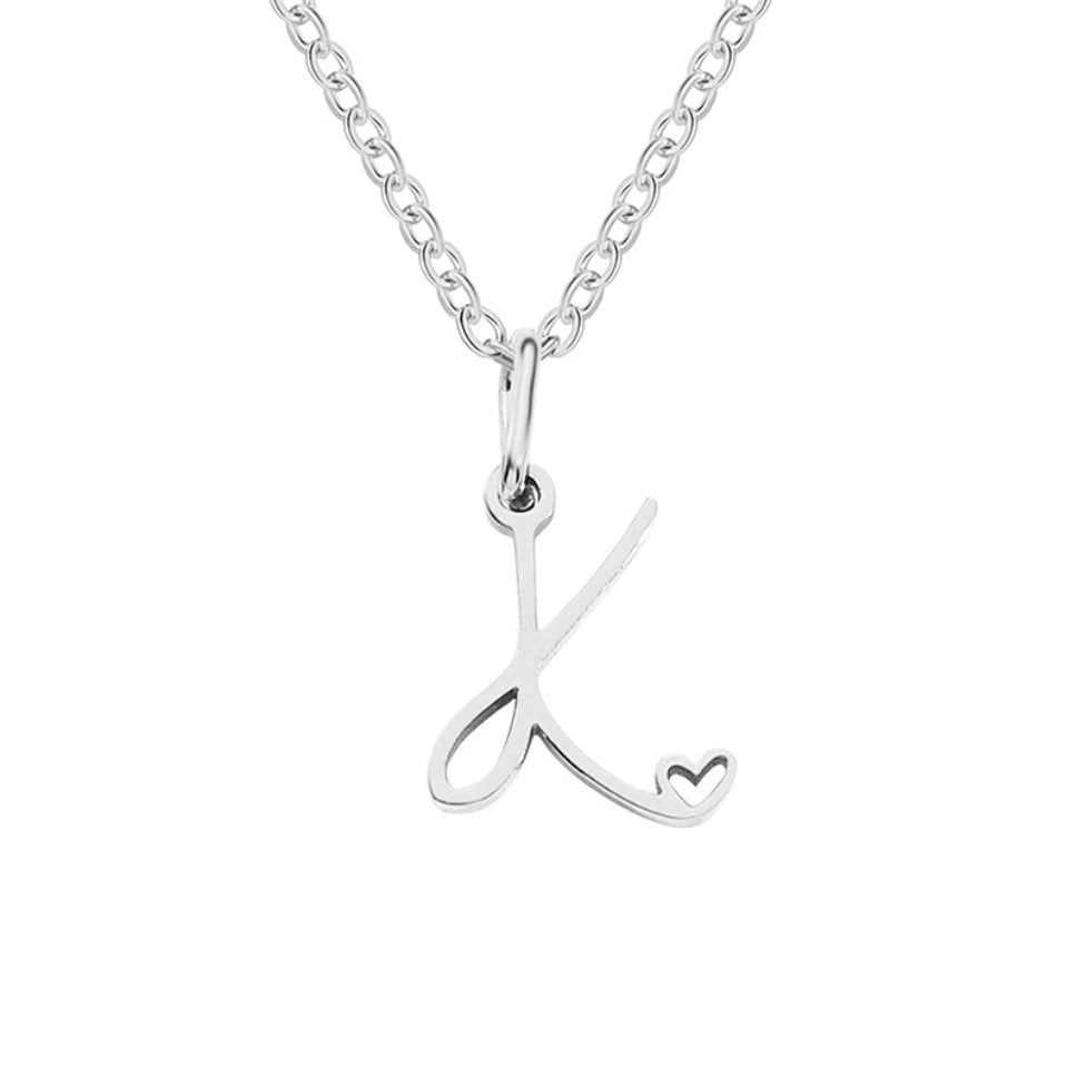 Silver Letter Heart Necklace — Personalised Waterproof Initial Pendant
