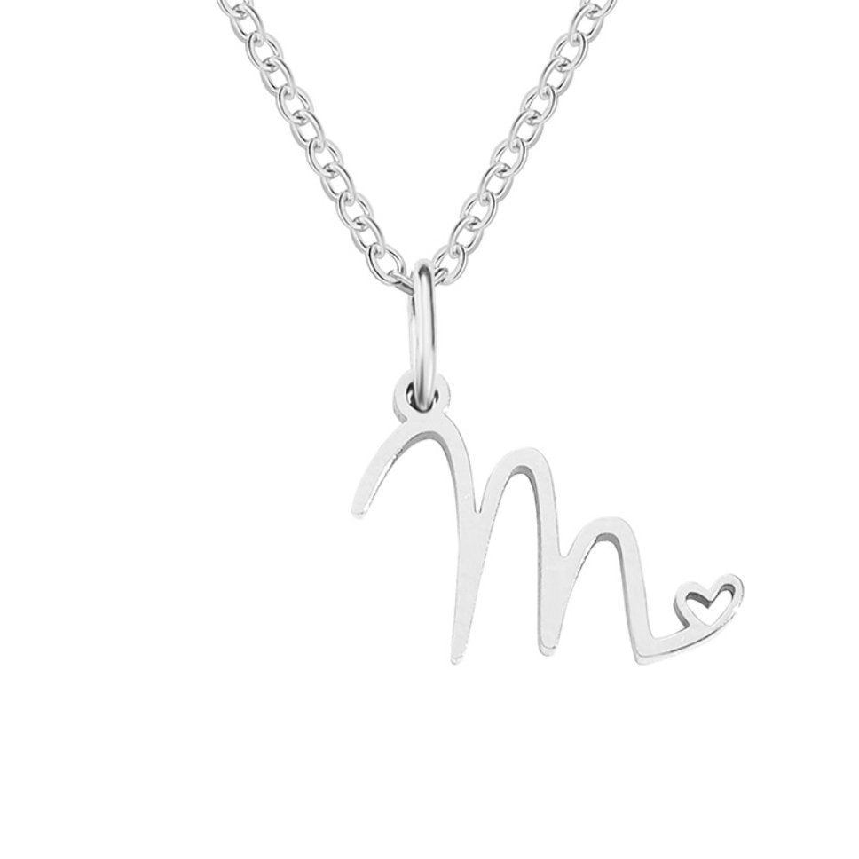 Silver Letter Heart Necklace — Personalised Waterproof Initial Pendant