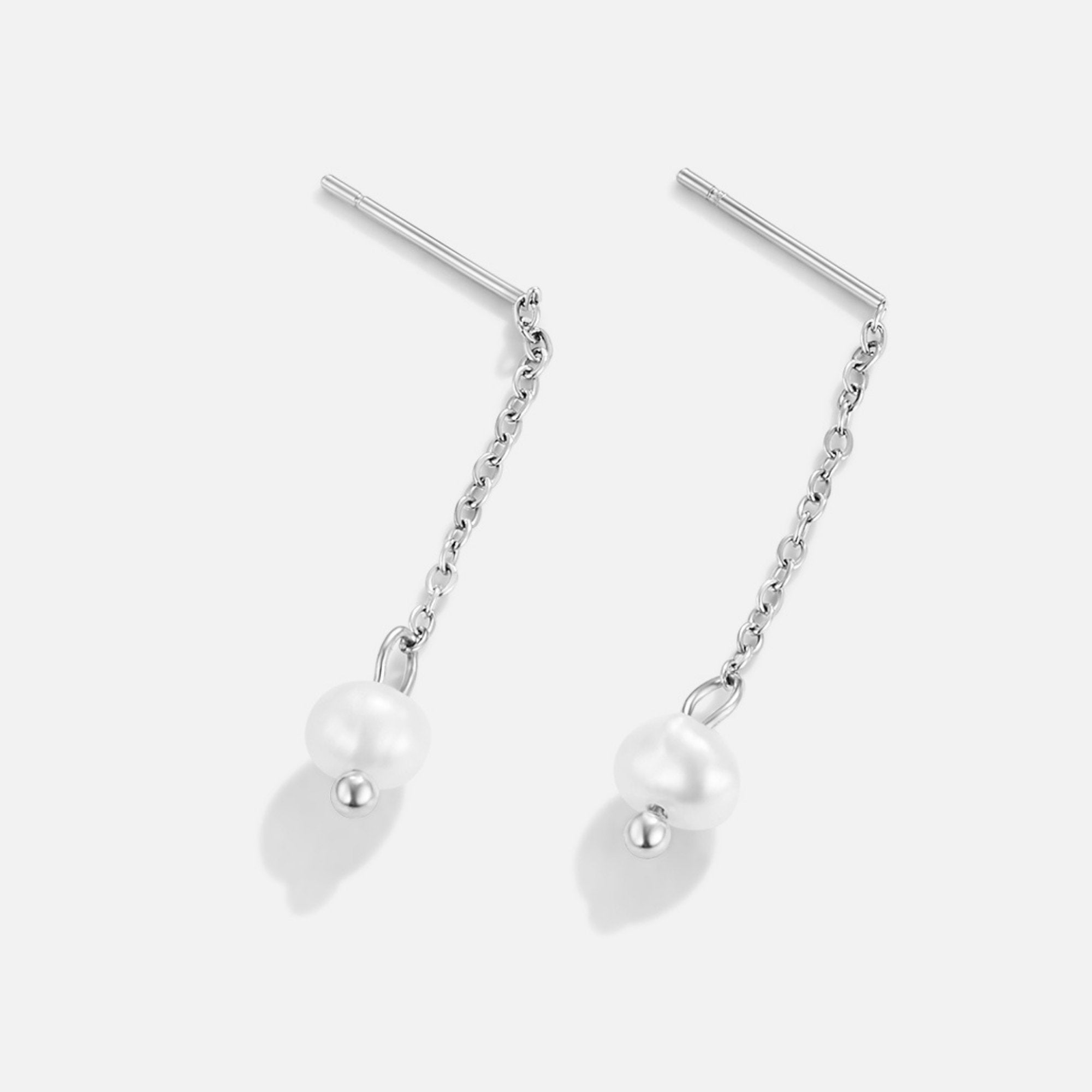 Silver Maria Pearl Drop Earrings — Waterproof Minimalist Pearl Earrings