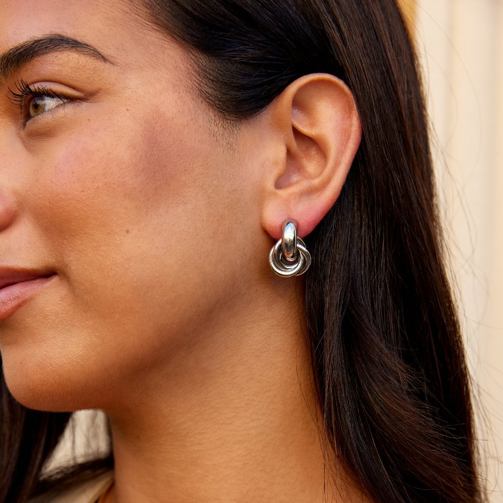 Sofia Twisted Silver Hoop Earrings — Waterproof Modern Everyday Hoops