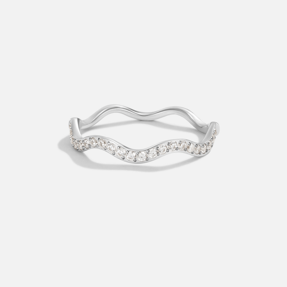 Zenya Crystal & Silver Wave Ring — Waterproof Ocean-Inspired Crystal Ring