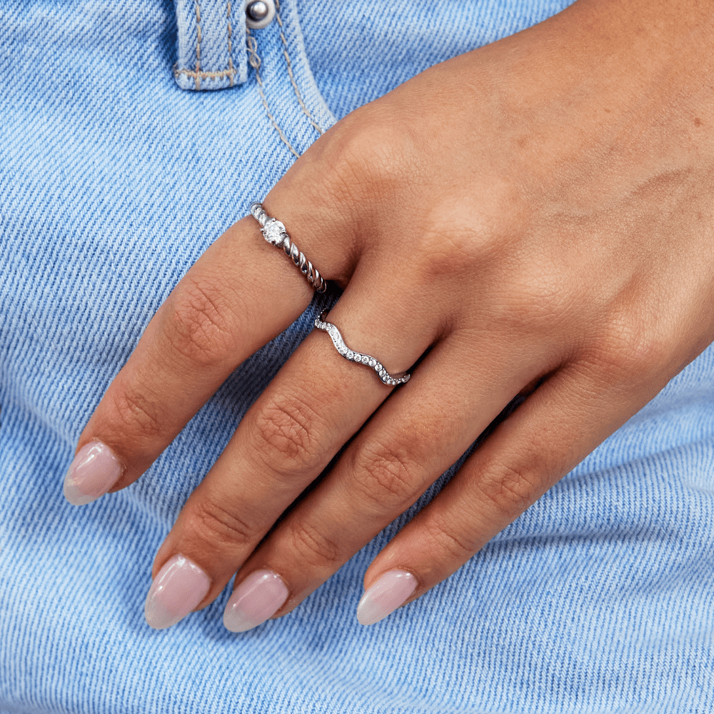 Zenya Crystal & Silver Wave Ring — Waterproof Ocean-Inspired Crystal Ring