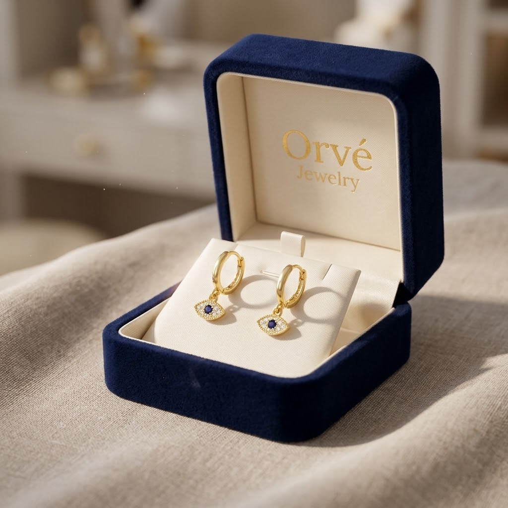 Sie Evil Eye Drop Earrings — Protective Gold Charm Earrings