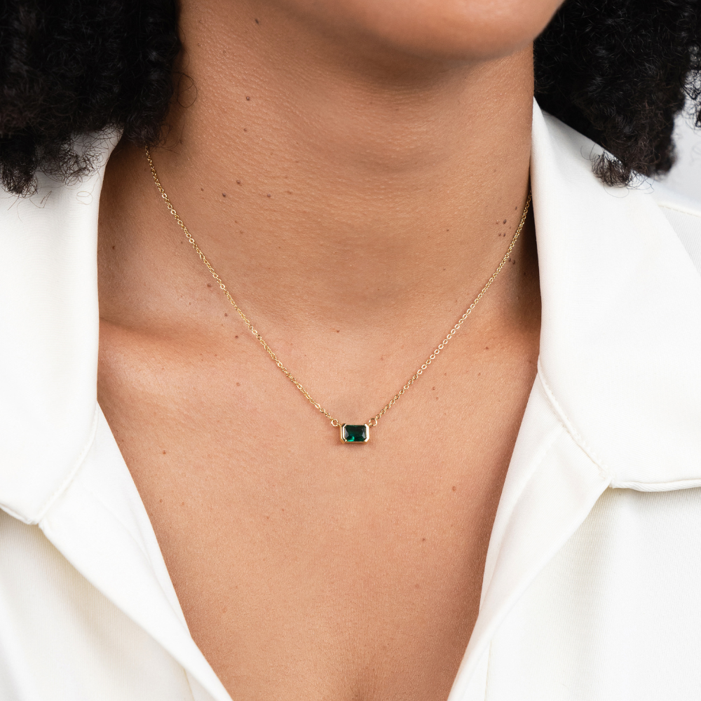 Moni Green Emerald Necklace — Waterproof Minimalist Gold Pendant
