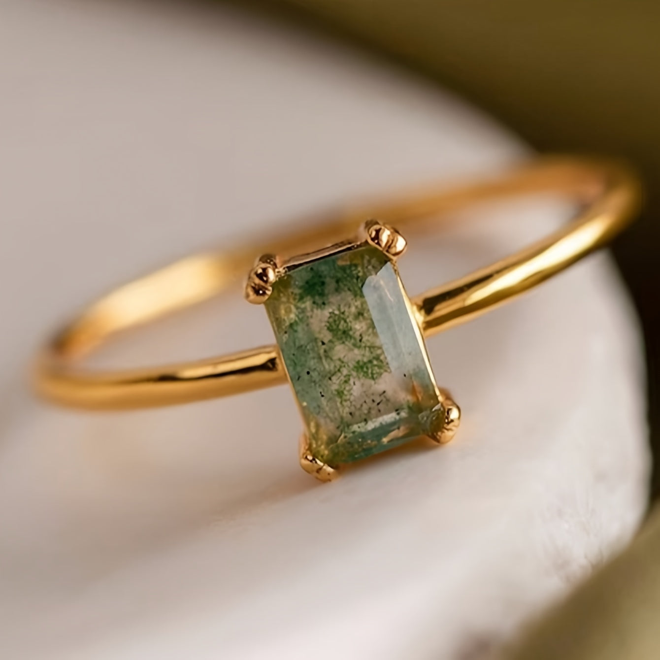 Natural Moss Agate Ring — Waterproof Earthy Gemstone Statement Ring