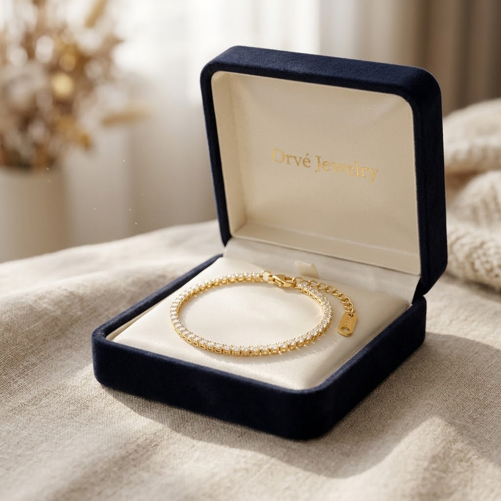 Cordelia Crystal Tennis Bracelet — Adjustable Gold Statement Piece