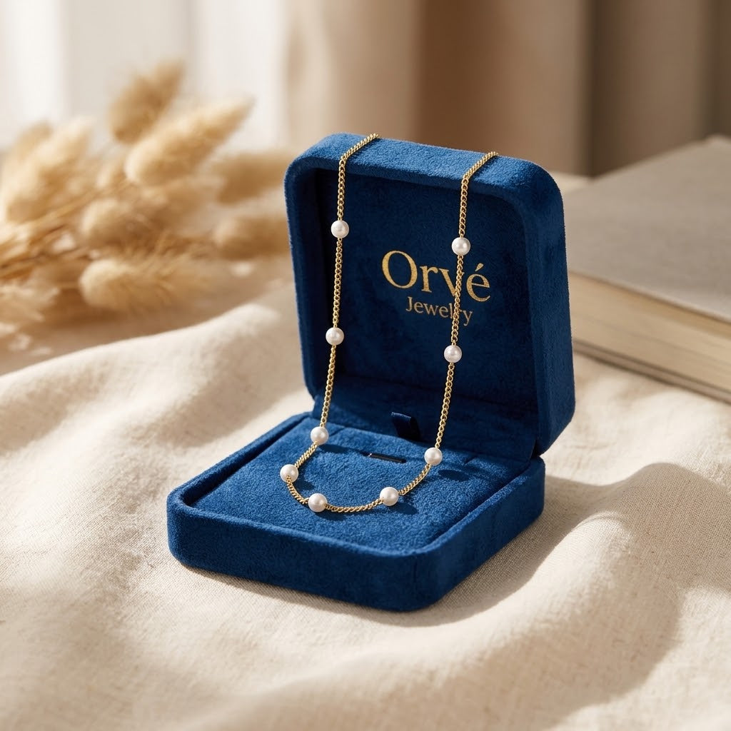Pure Gold Pearl Necklace — Waterproof Timeless Simulated Pearl Necklace