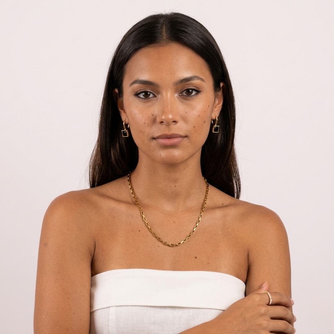 Venna Rectangle Chain Necklace — Minimalist Gold Everyday Necklace