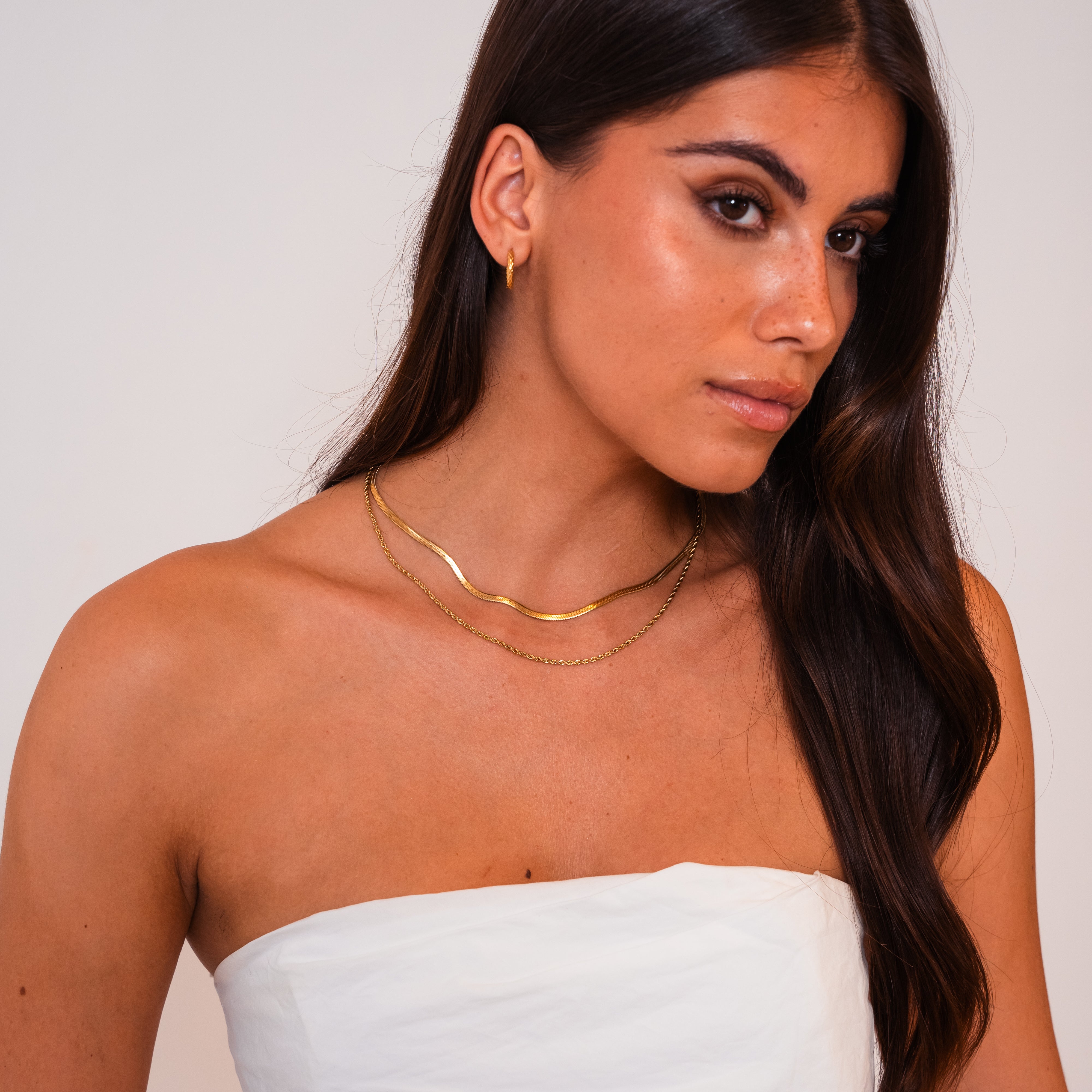 Lily Petal Strata Layered Necklace — 18K Gold PVD Herringbone & Rope Chain