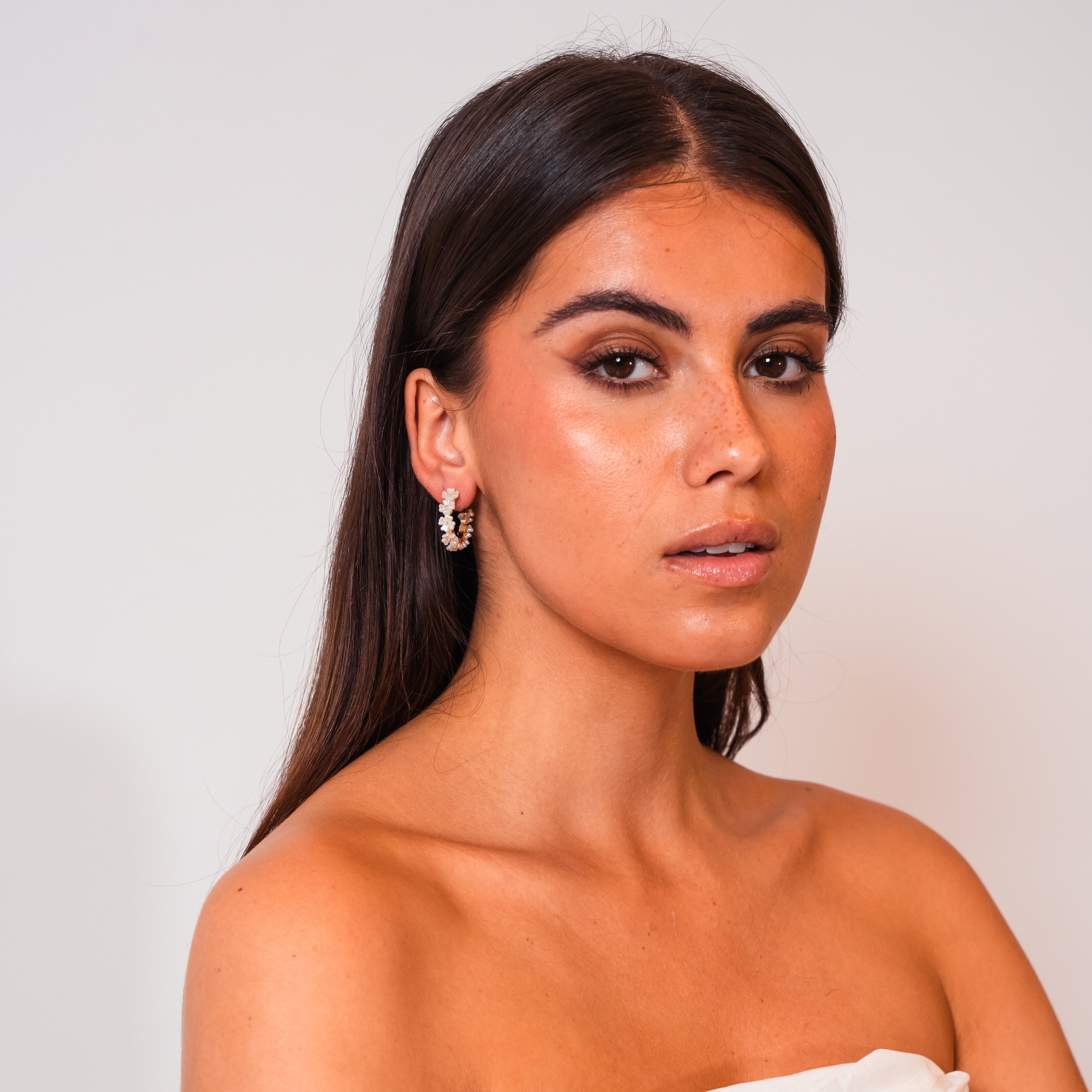 Floral Pearl Elegance Earrings — Mother-of-Pearl Flower Drop Earrings