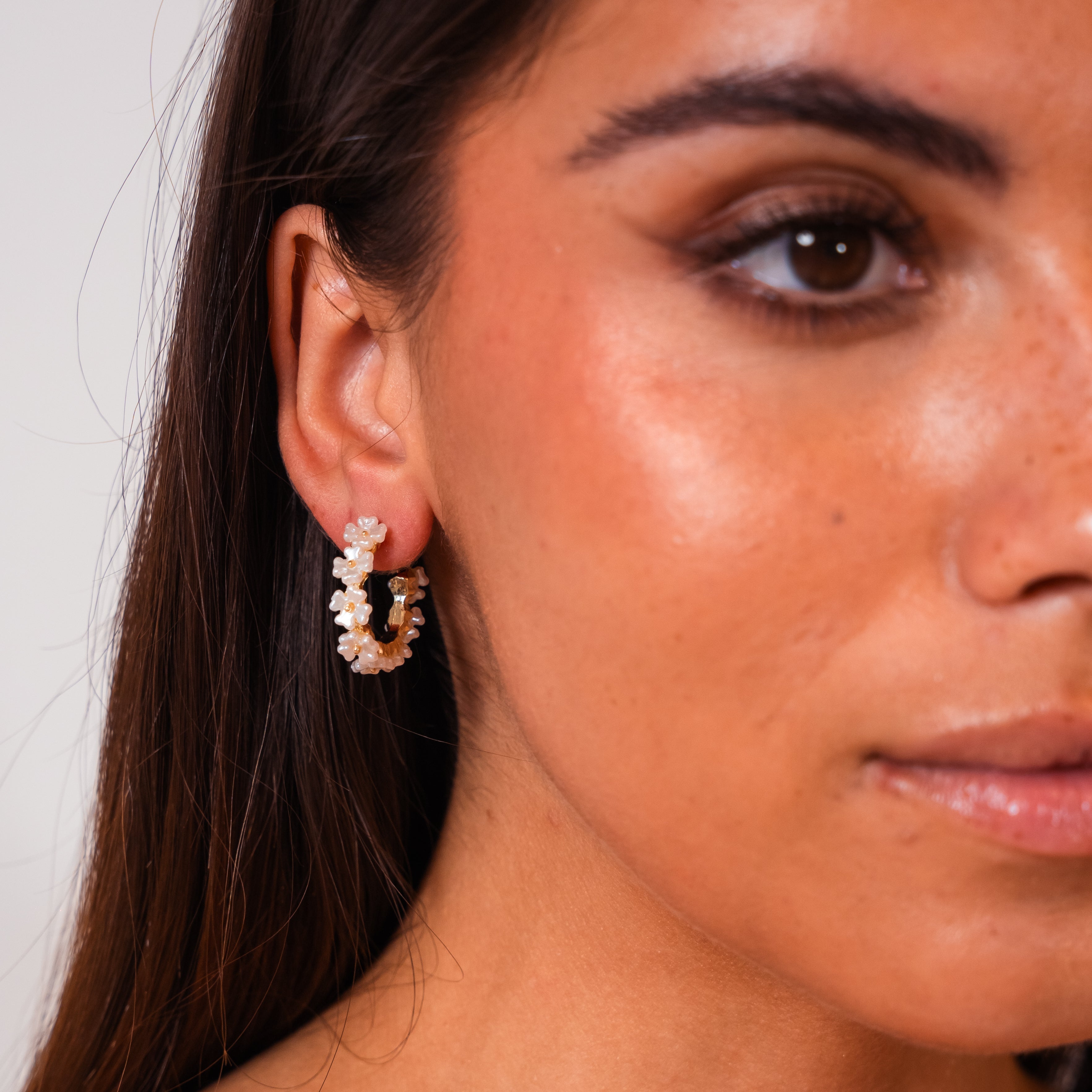 Floral Pearl Elegance Earrings — Mother-of-Pearl Flower Drop Earrings