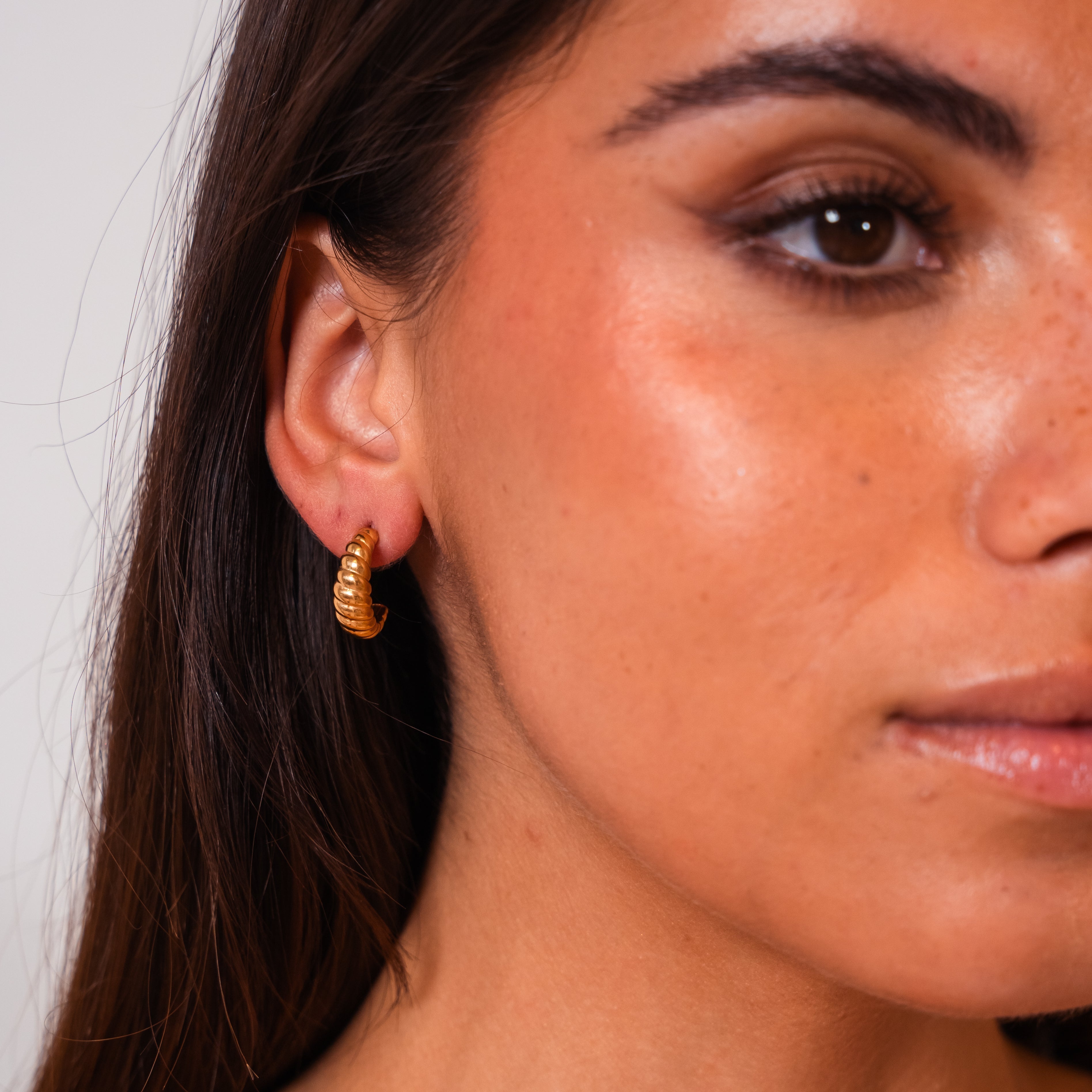 Flaky Butter Croissant Hoop Earrings — Waterproof Twisted Ring Earrings