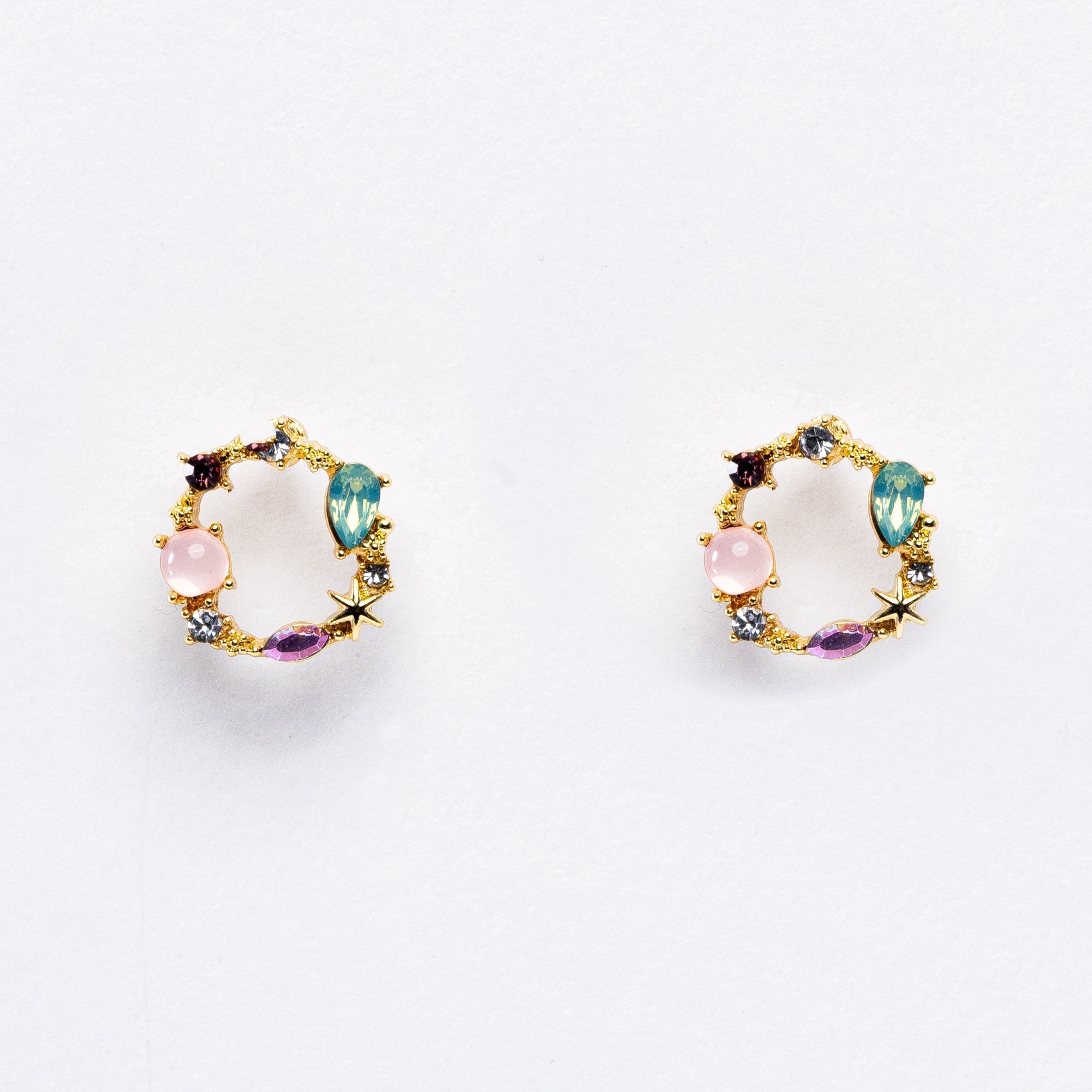 Decorative Wreath Pearl & Crystal Earrings — Elegant Imitation Pearl Drop Earrings