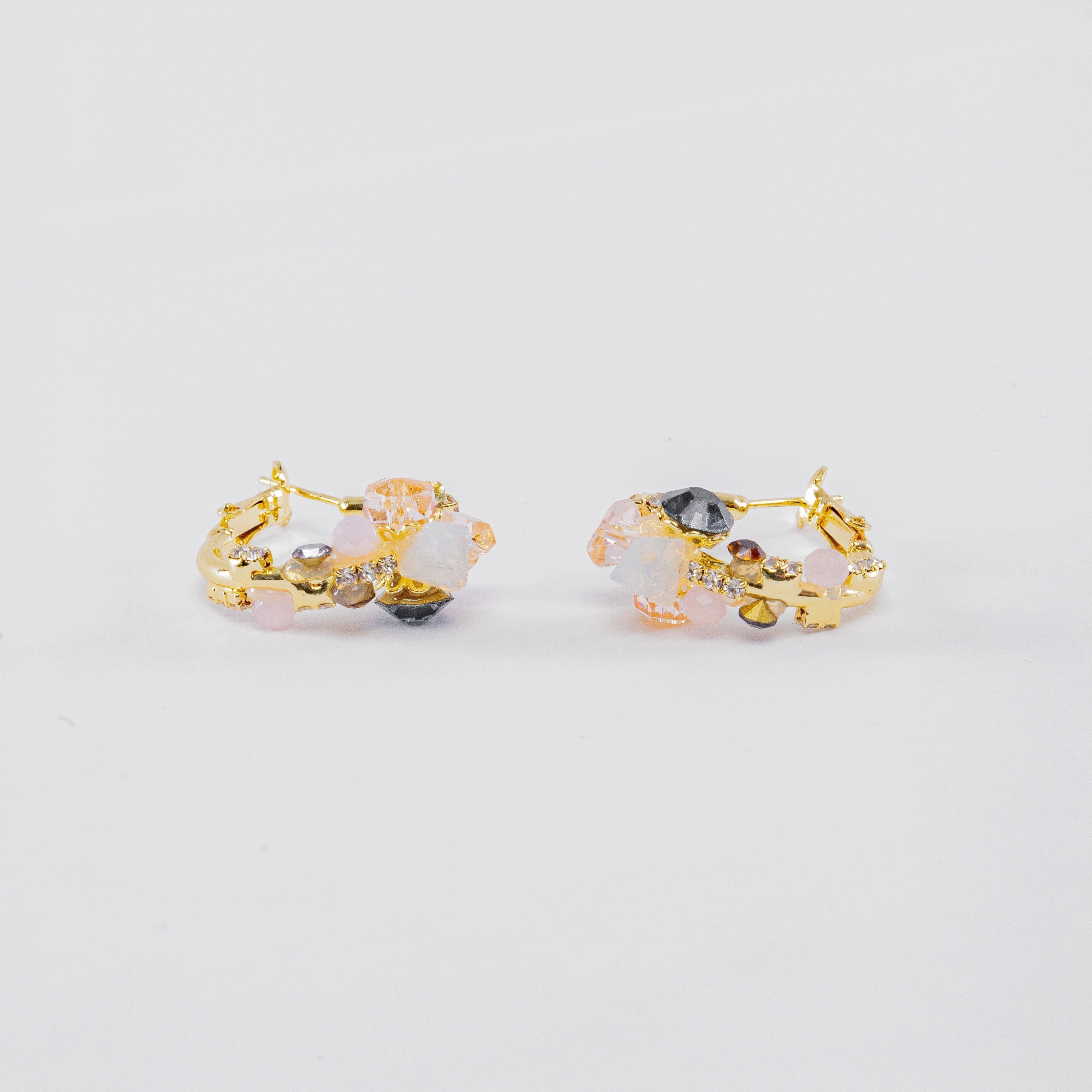 Retro Floral Earrings — Crystal & Pearl Petal Statement Earrings