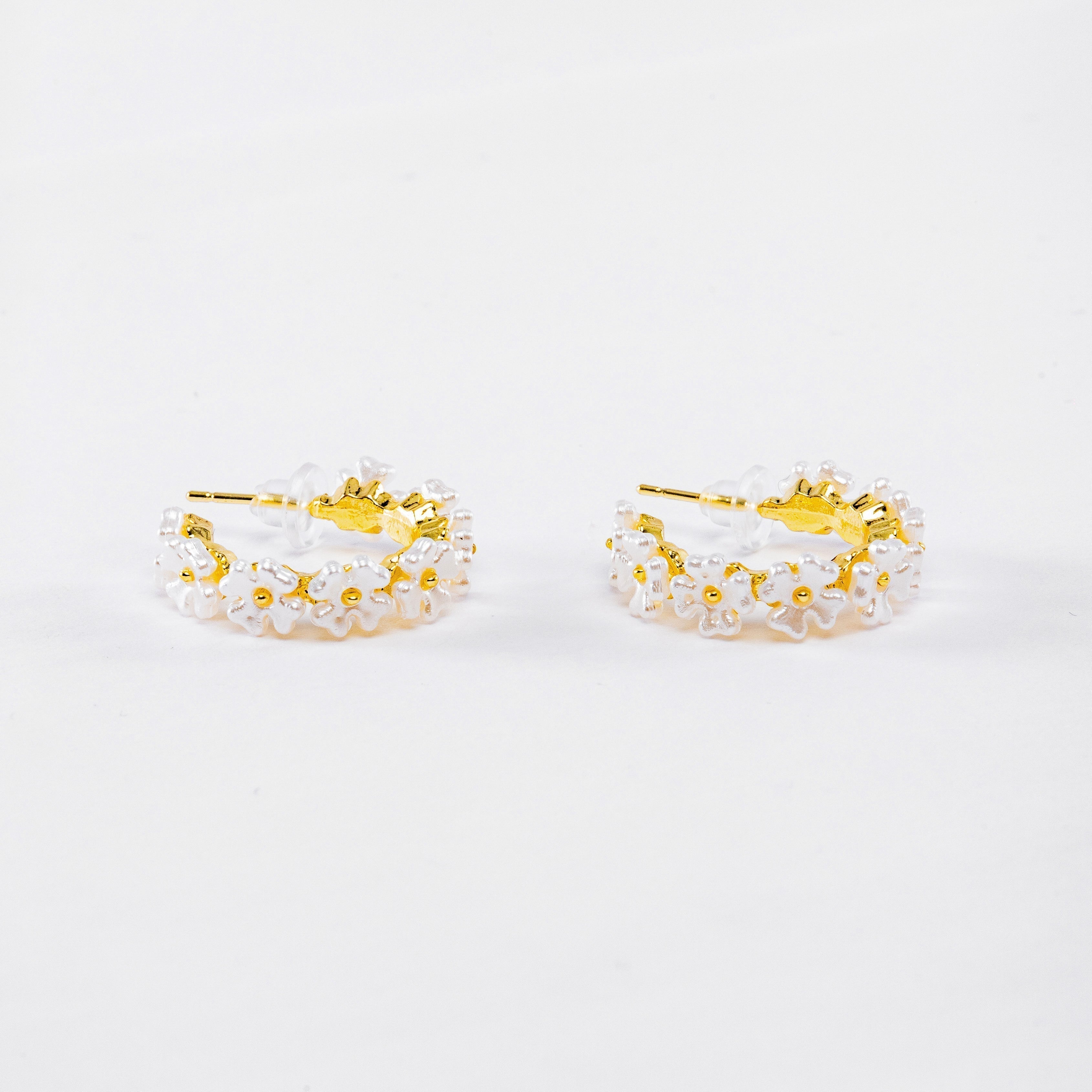 Floral Pearl Elegance Earrings — Mother-of-Pearl Flower Drop Earrings