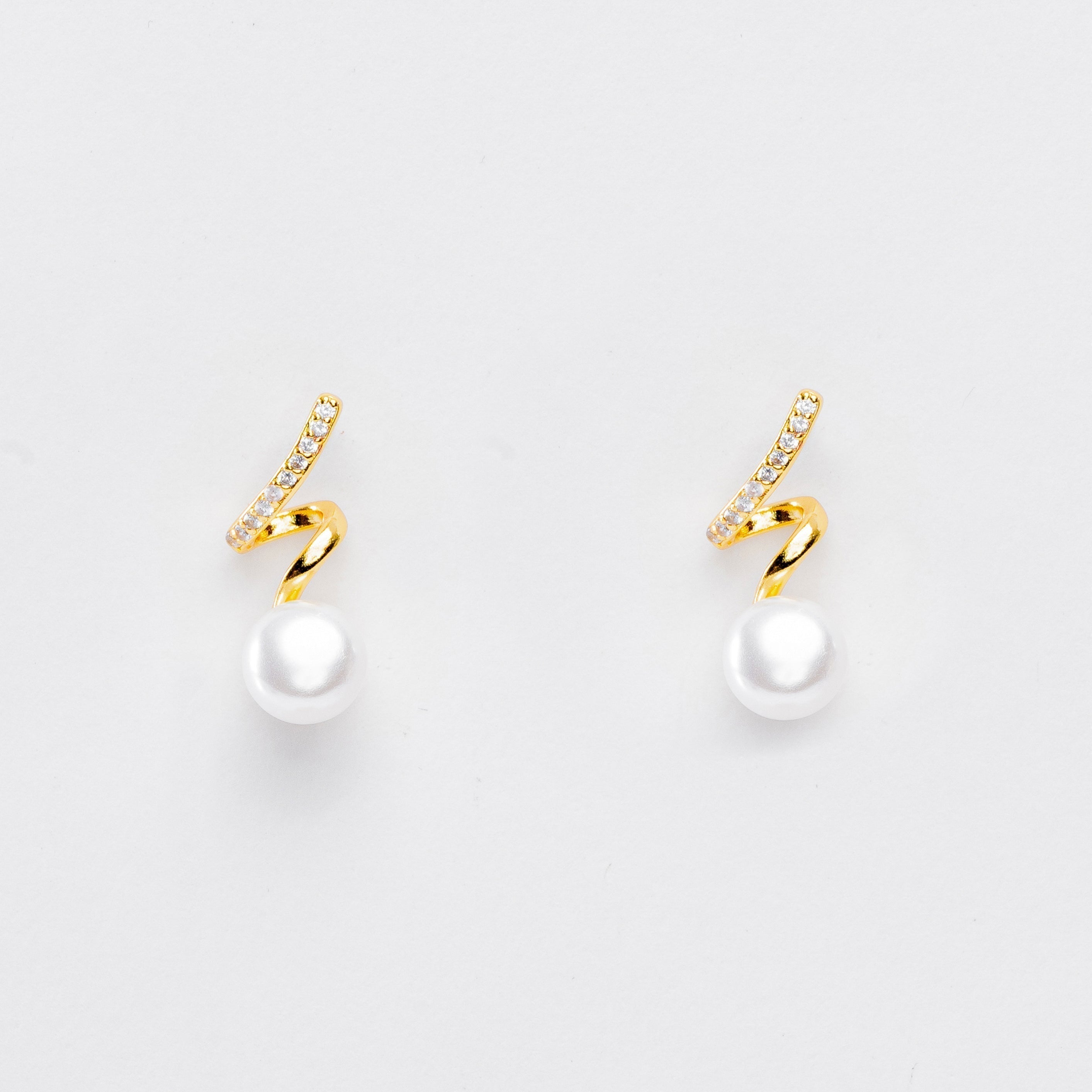 Tamara Pearl Wave Earrings — Imitation Pearl & Crystal Elegant Studs