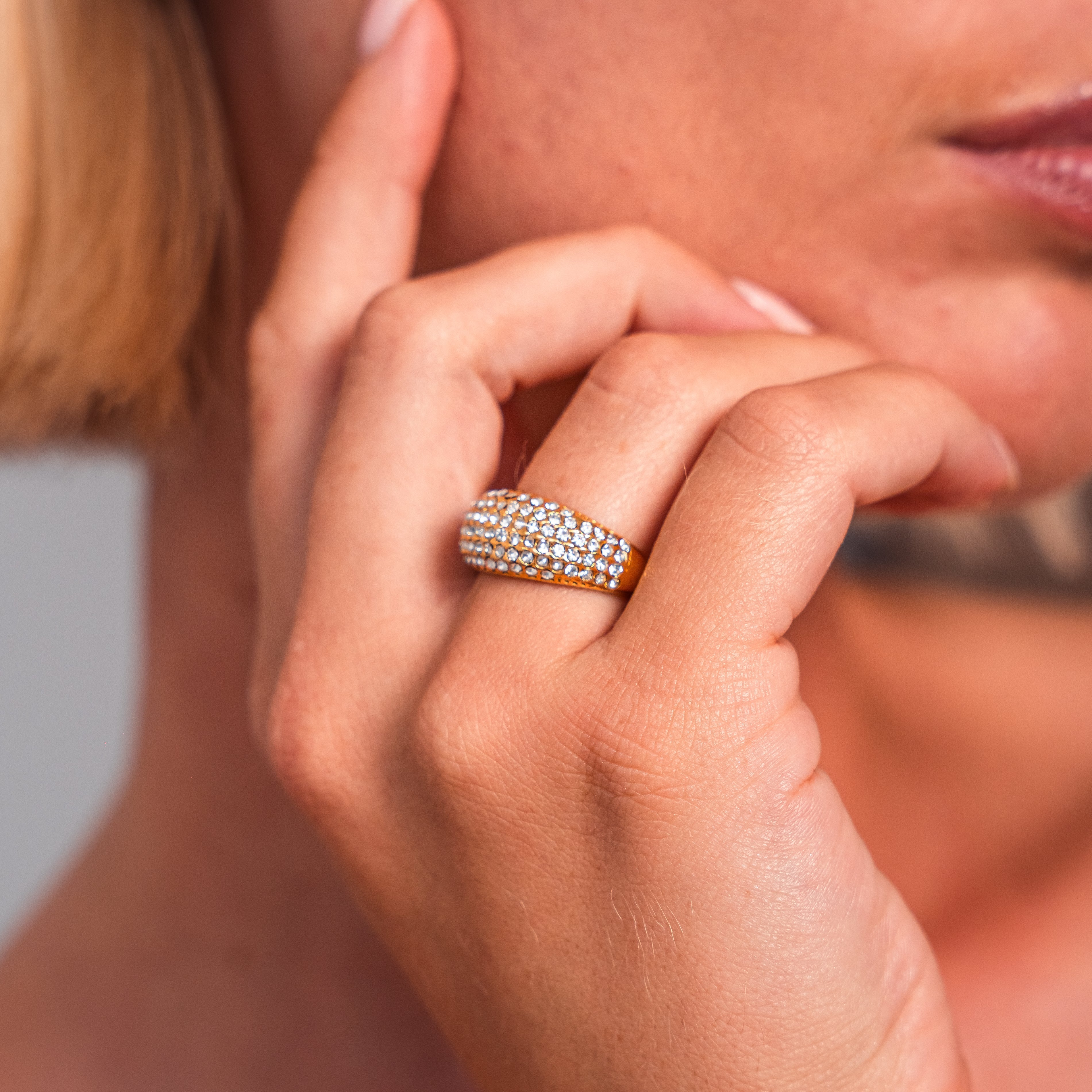 Gemstone Sphere Crystal Dome Ring — 18K PVD Gold Statement Ring