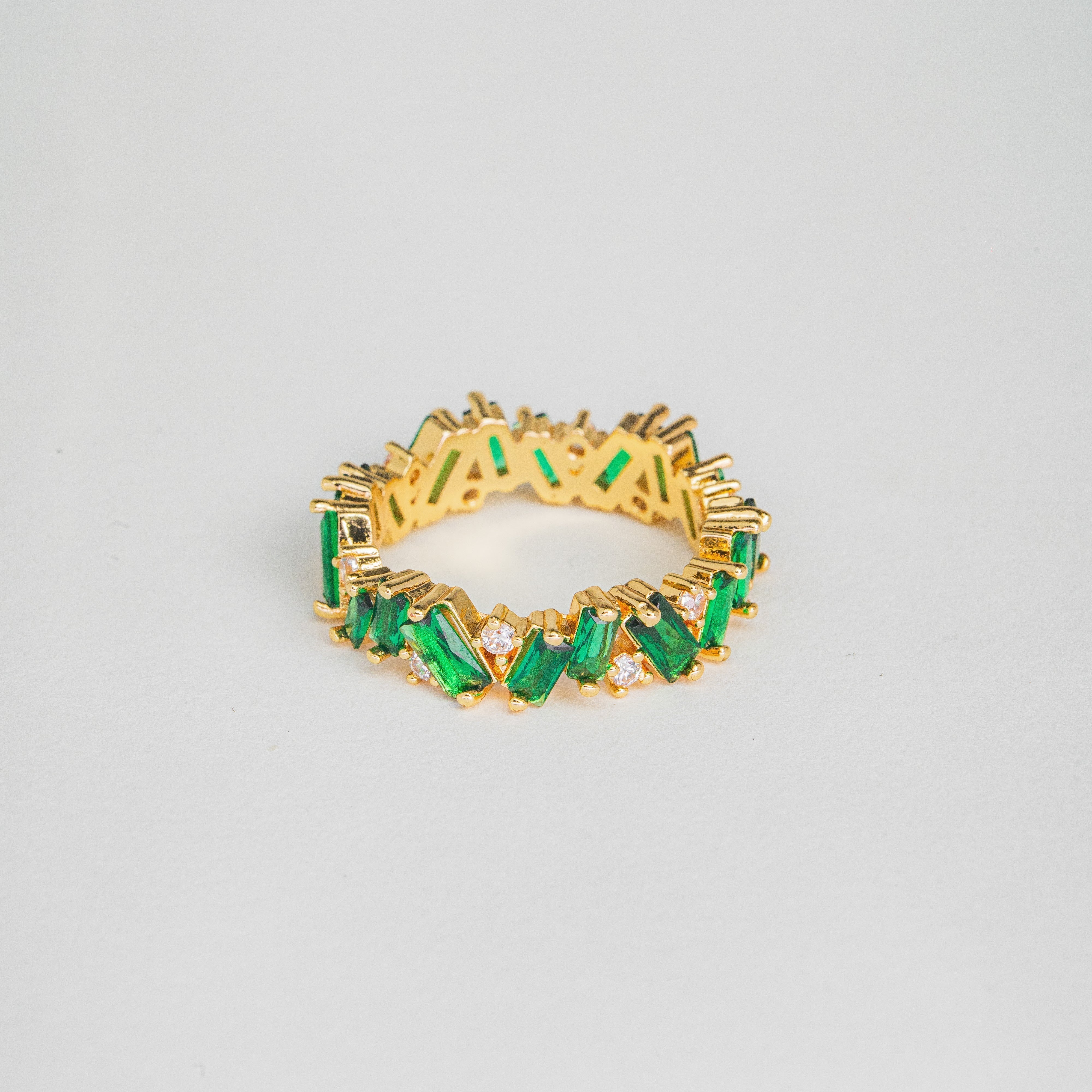 Emerald Elegance Boho Ring — Colourful Stone Textured Band Ring
