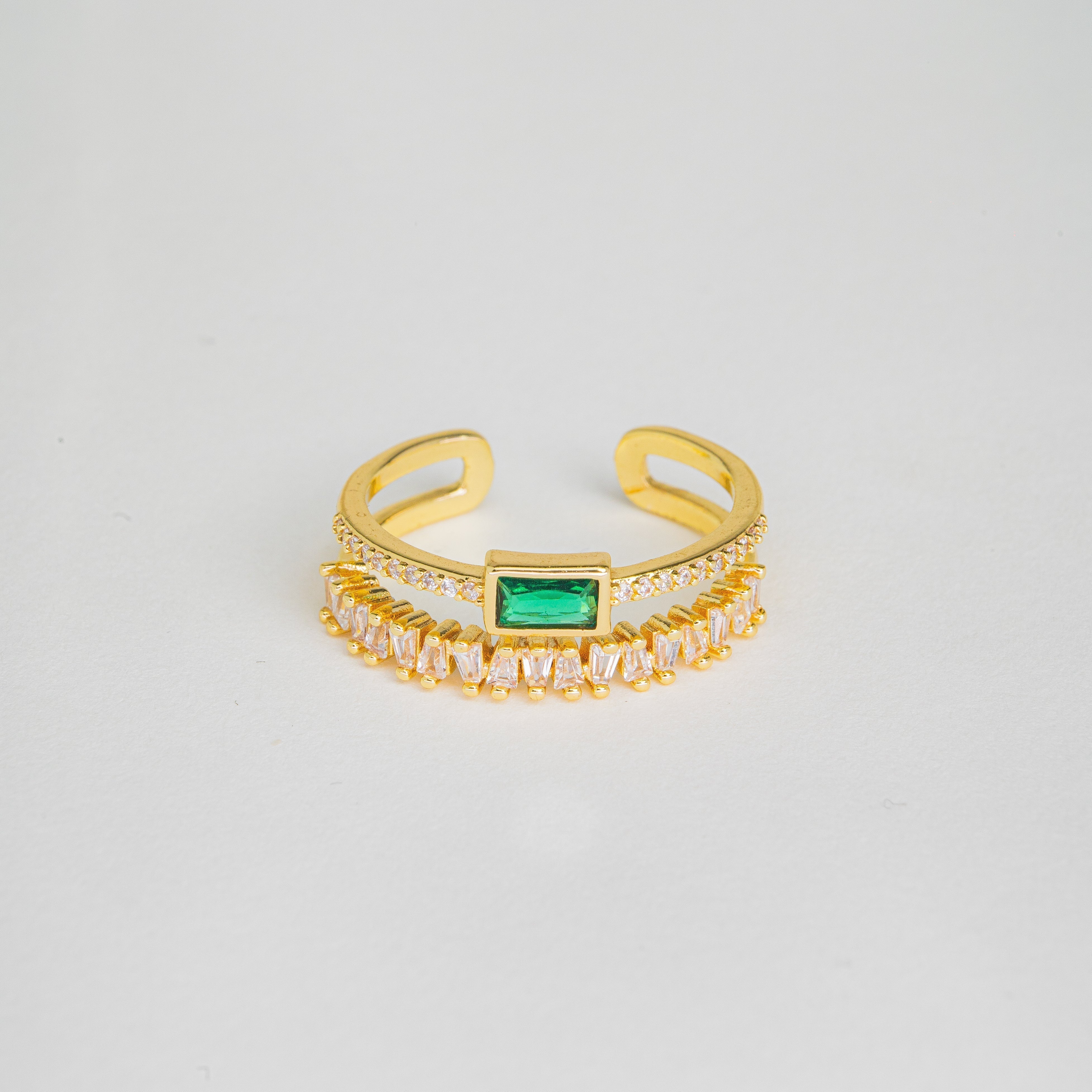 Emerald Gemstone Crystal Ring — Adjustable Green Zirconia Statement Ring