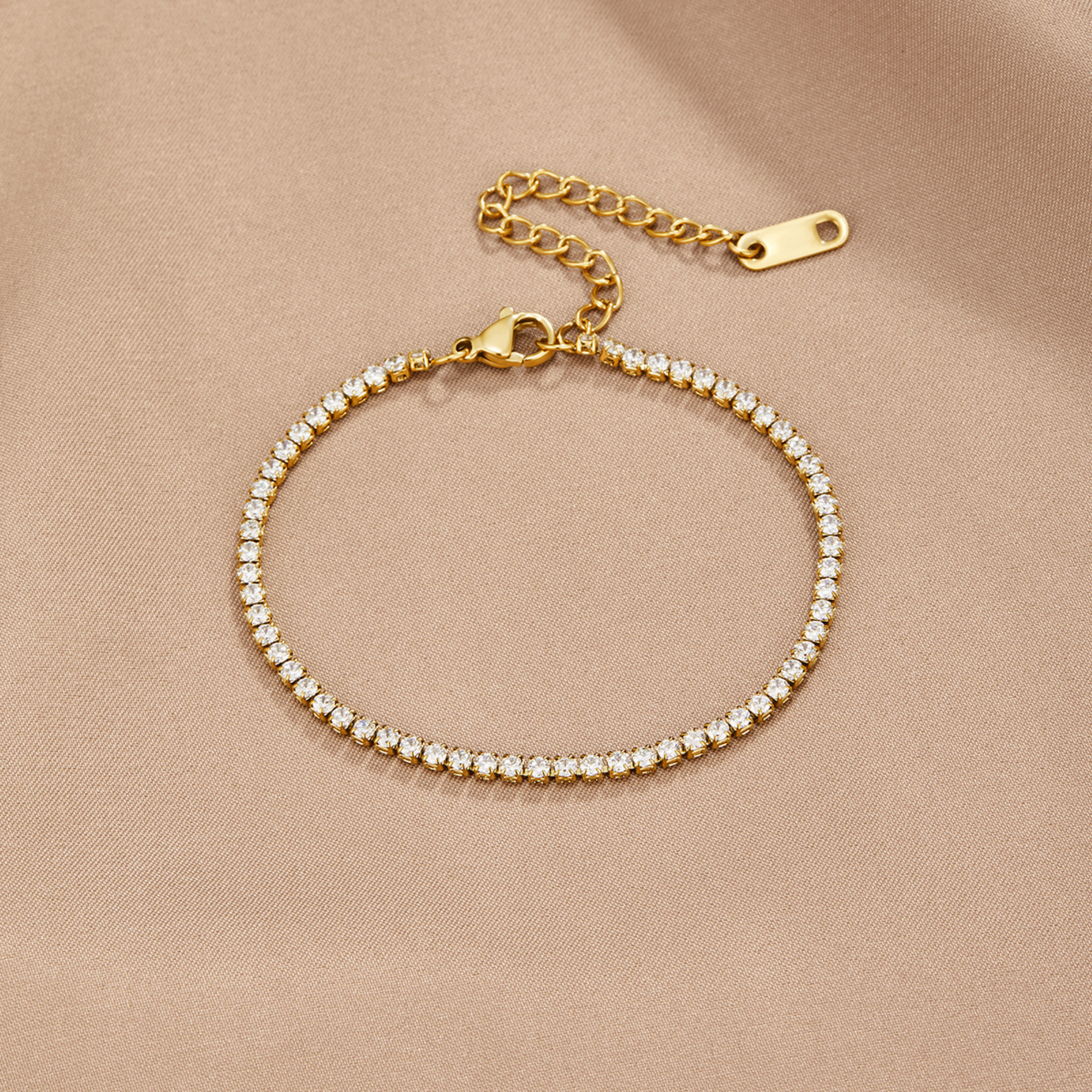 Cordelia Crystal Tennis Bracelet — Adjustable Gold Statement Piece