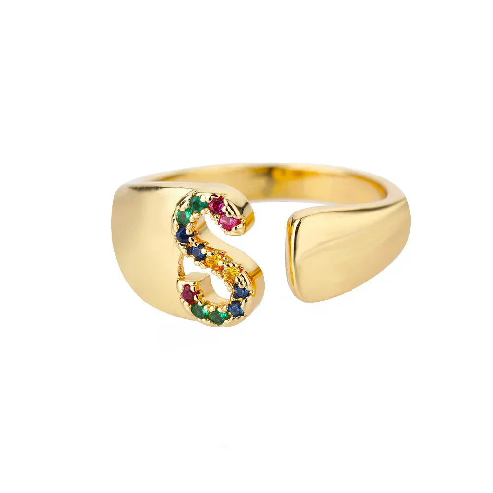 Shine Gold Initial Ring — Waterproof 18K Gold Plated Personalised Ring