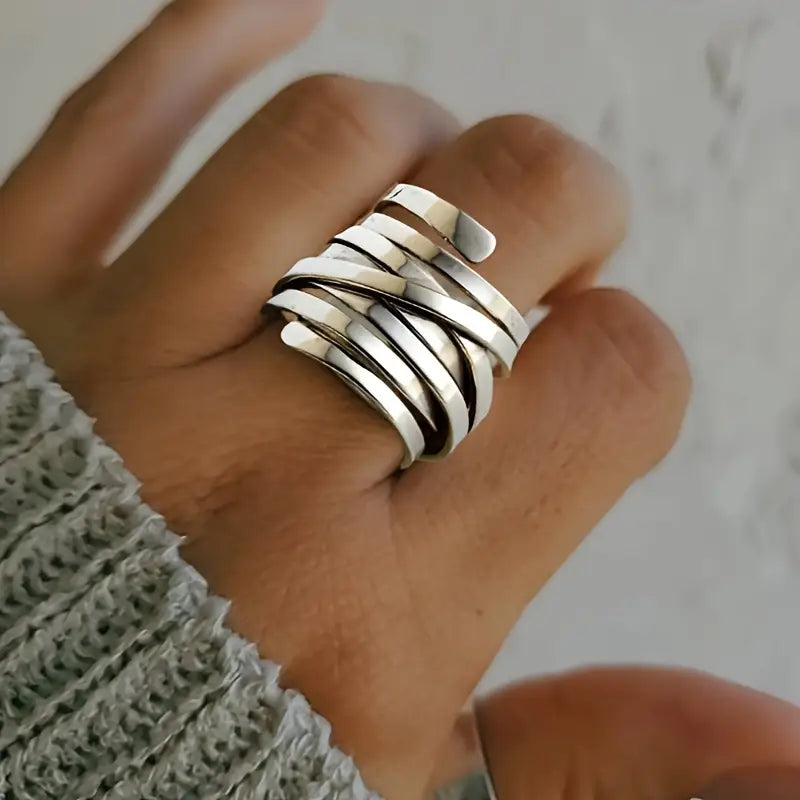 Bliss Vintage Thick Layer Silver Ring — Waterproof Bold Statement Ring