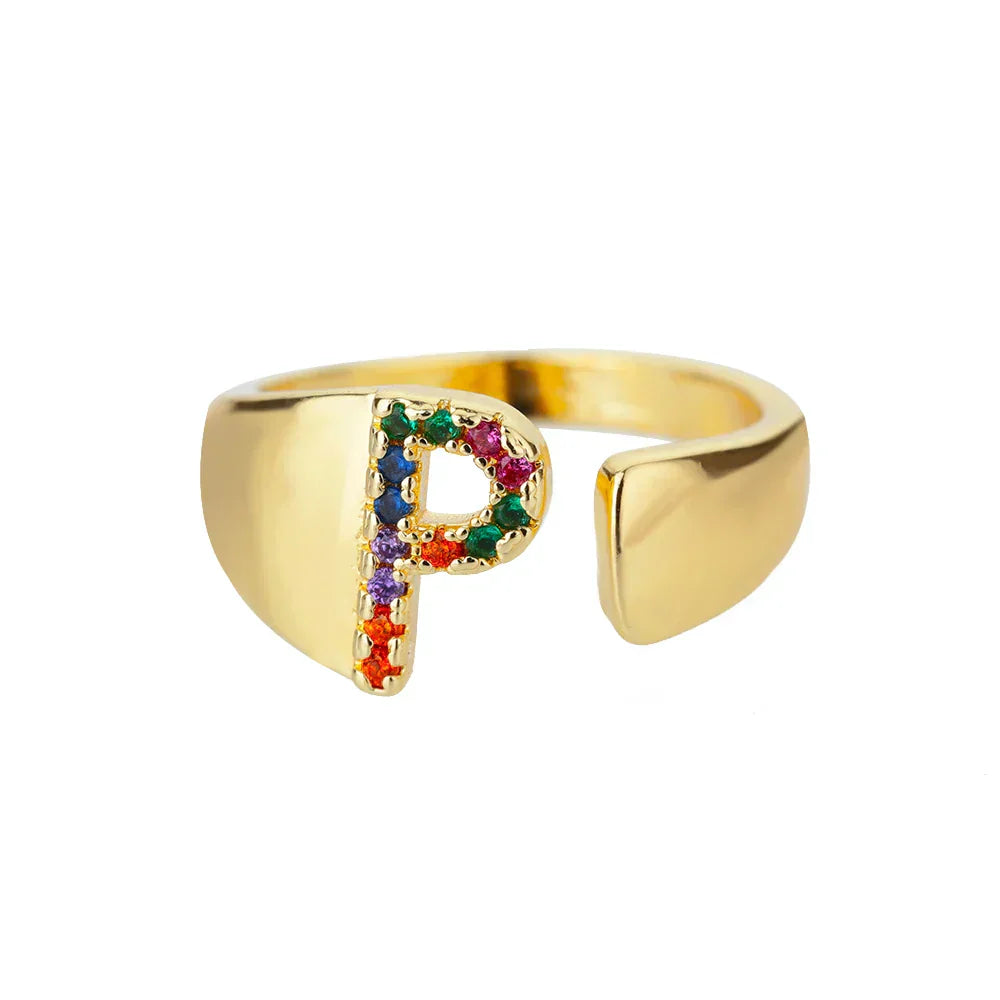 Peace Gold Initial Ring — Waterproof 18K Gold Plated Personalised Ring
