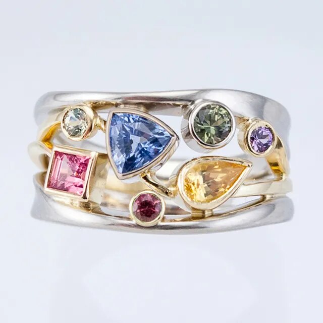 Vintage Colourful Zirconia Ring — Waterproof Multi-Stone Statement Ring