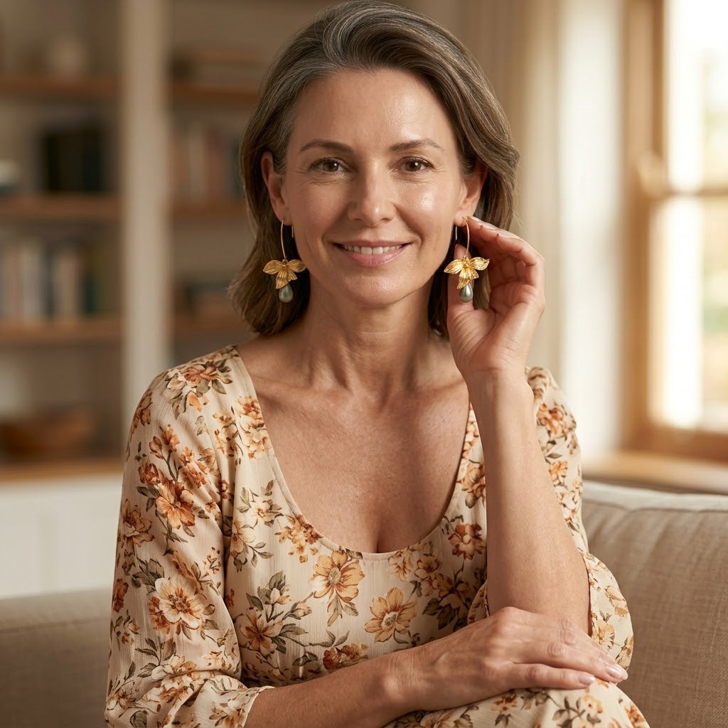 Jade Pearl & Petal Drop Earrings — Freshwater Pearl Floral Drop Earrings