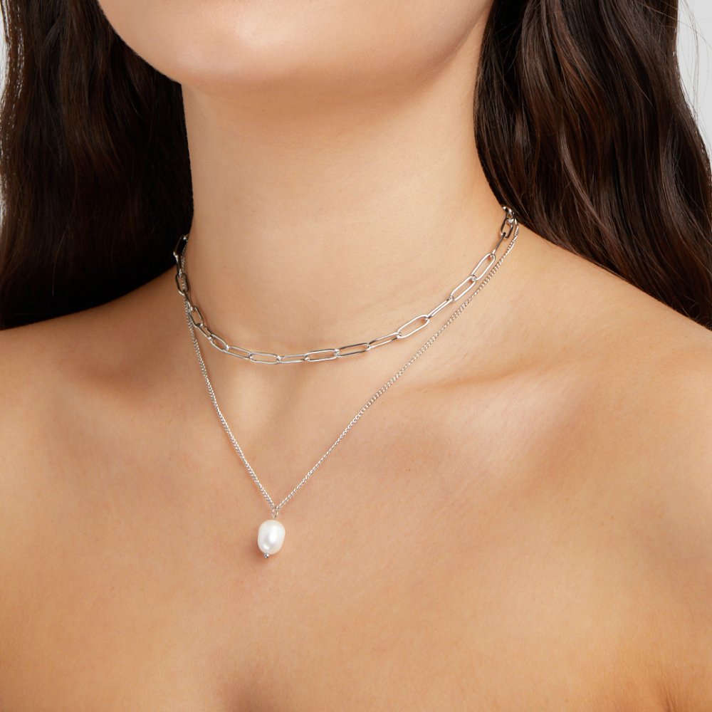 Angela Pearl Silver Necklace — Waterproof Minimalist Pearl Pendant Necklace