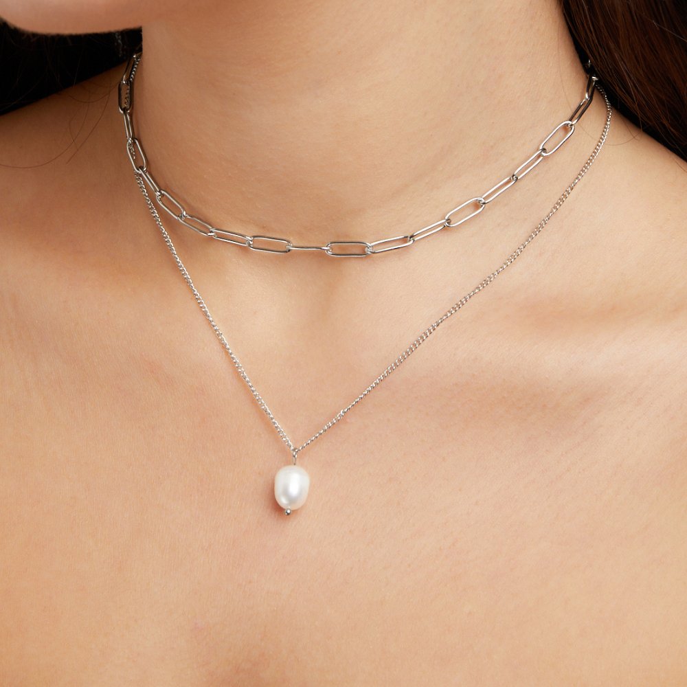 Angela Pearl Silver Necklace — Waterproof Minimalist Pearl Pendant Necklace