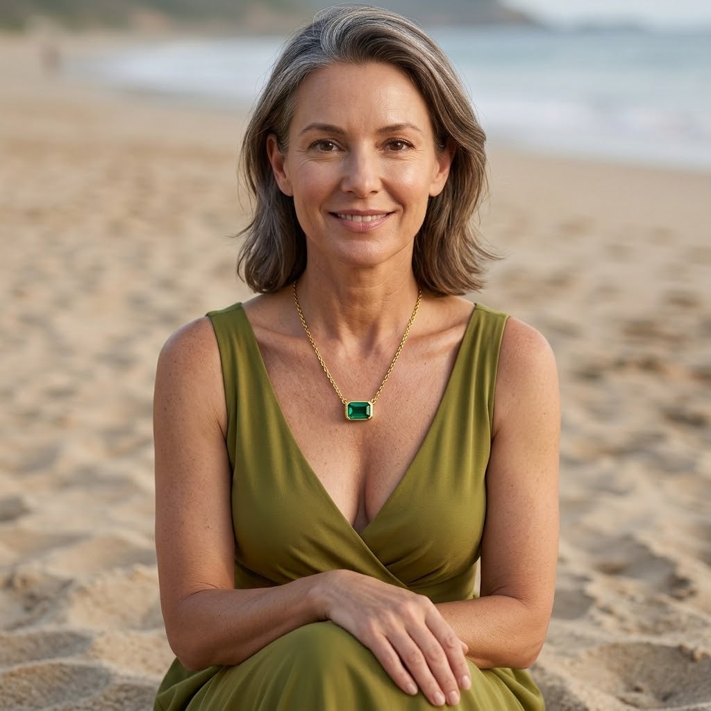Moni Green Emerald Necklace — Waterproof Minimalist Gold Pendant