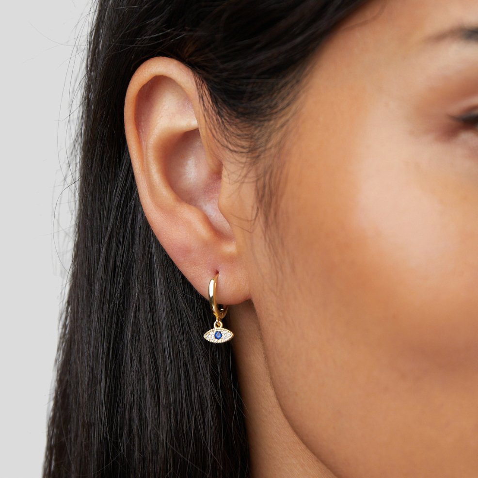 Sie Evil Eye Drop Earrings — Protective Gold Charm Earrings