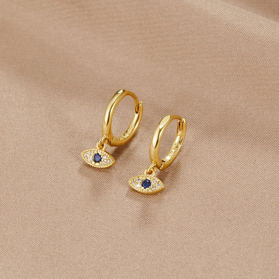 Sie Evil Eye Drop Earrings — Protective Gold Charm Earrings