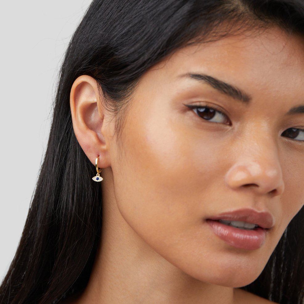 Sie Evil Eye Drop Earrings — Protective Gold Charm Earrings