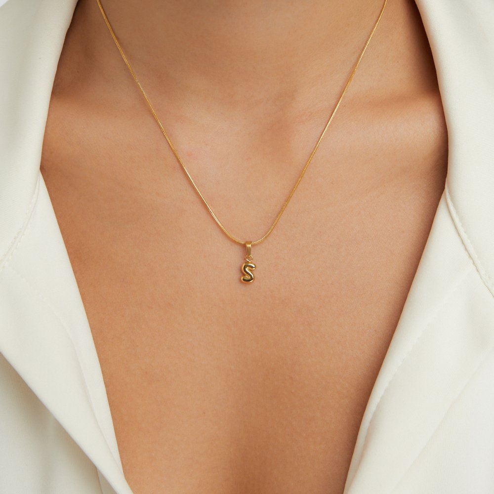 Bubble Letter Initial Necklace — Personalised Waterproof Gold Necklace