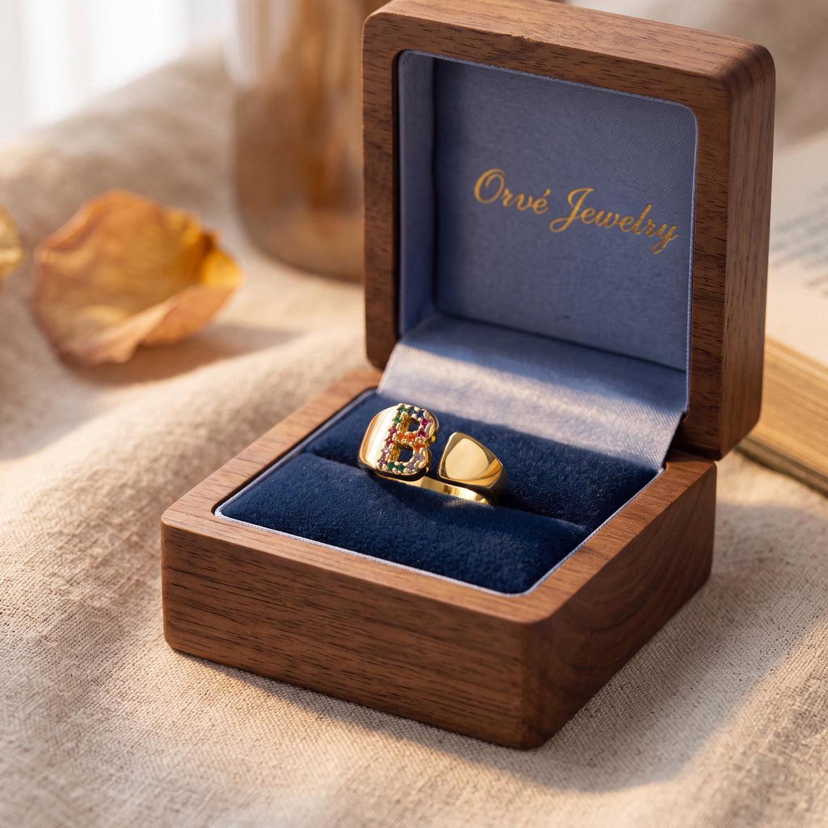 Bloom Gold Initial Ring — Waterproof 18K Gold Plated Personalised Ring