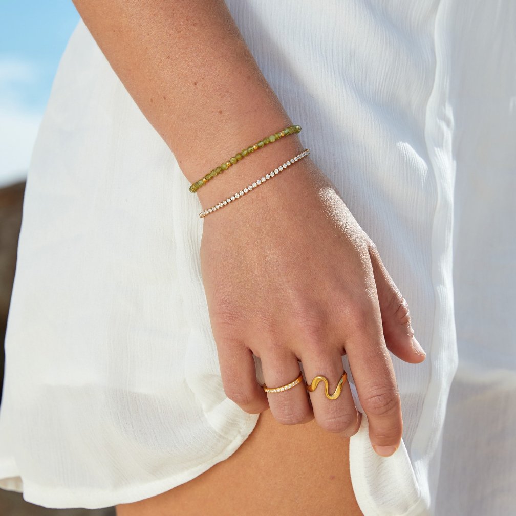 Cordelia Crystal Tennis Bracelet — Adjustable Gold Statement Piece