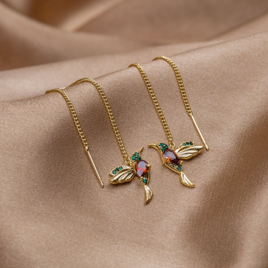 Chic Hummingbird Drop Earrings — Nature-Inspired Gold Statement Earrings