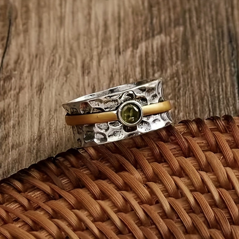 Elegant Green Zirconia Ring — Waterproof Gemstone Statement Ring