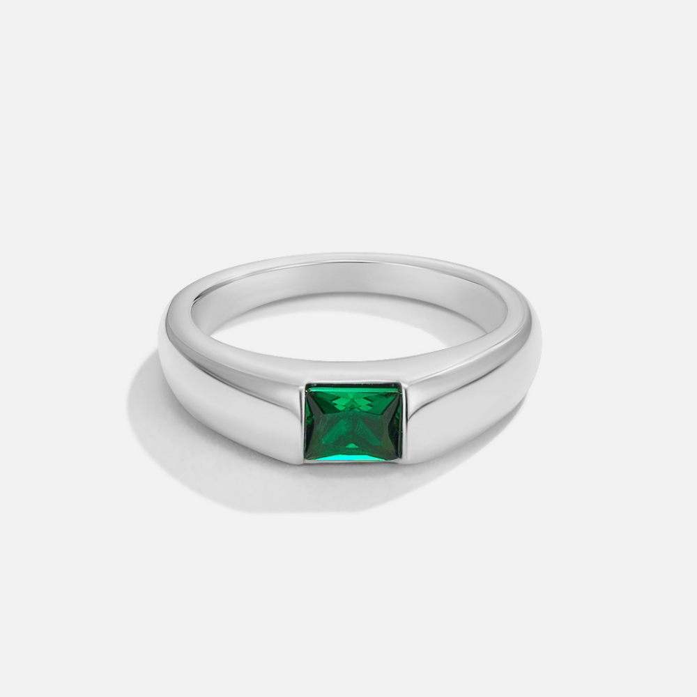 Ember Silver & Emerald Ring — Waterproof Green Stone Statement Ring