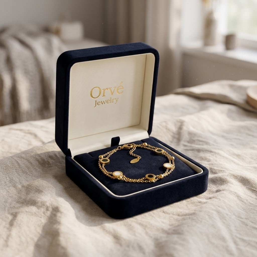 Onyx & White Stone Gold Bracelet — Bold Contrast Stacking Piece