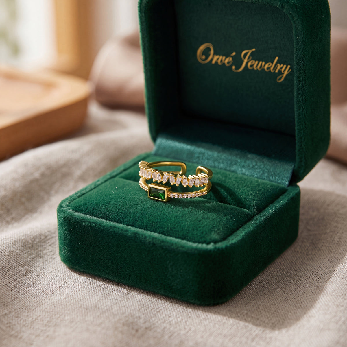 Bliss Layered Crystal Ring — 18K Gold Plated Green Zirconia Statement Ring