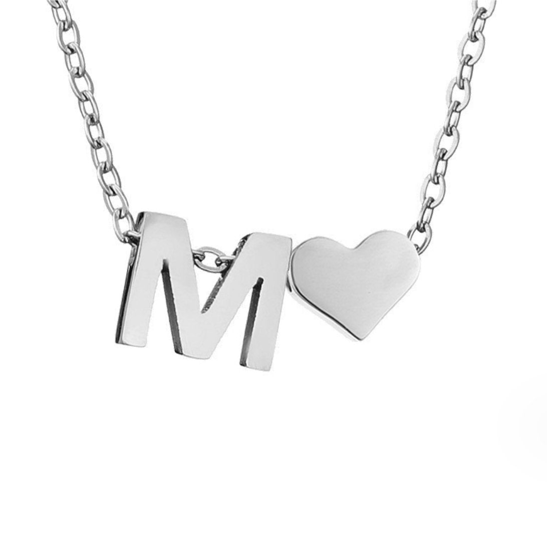 Forever Love & Letter Silver Necklace — Personalised Waterproof Initial Necklace