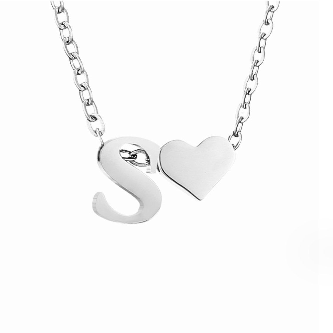 Forever Love & Letter Silver Necklace — Personalised Waterproof Initial Necklace