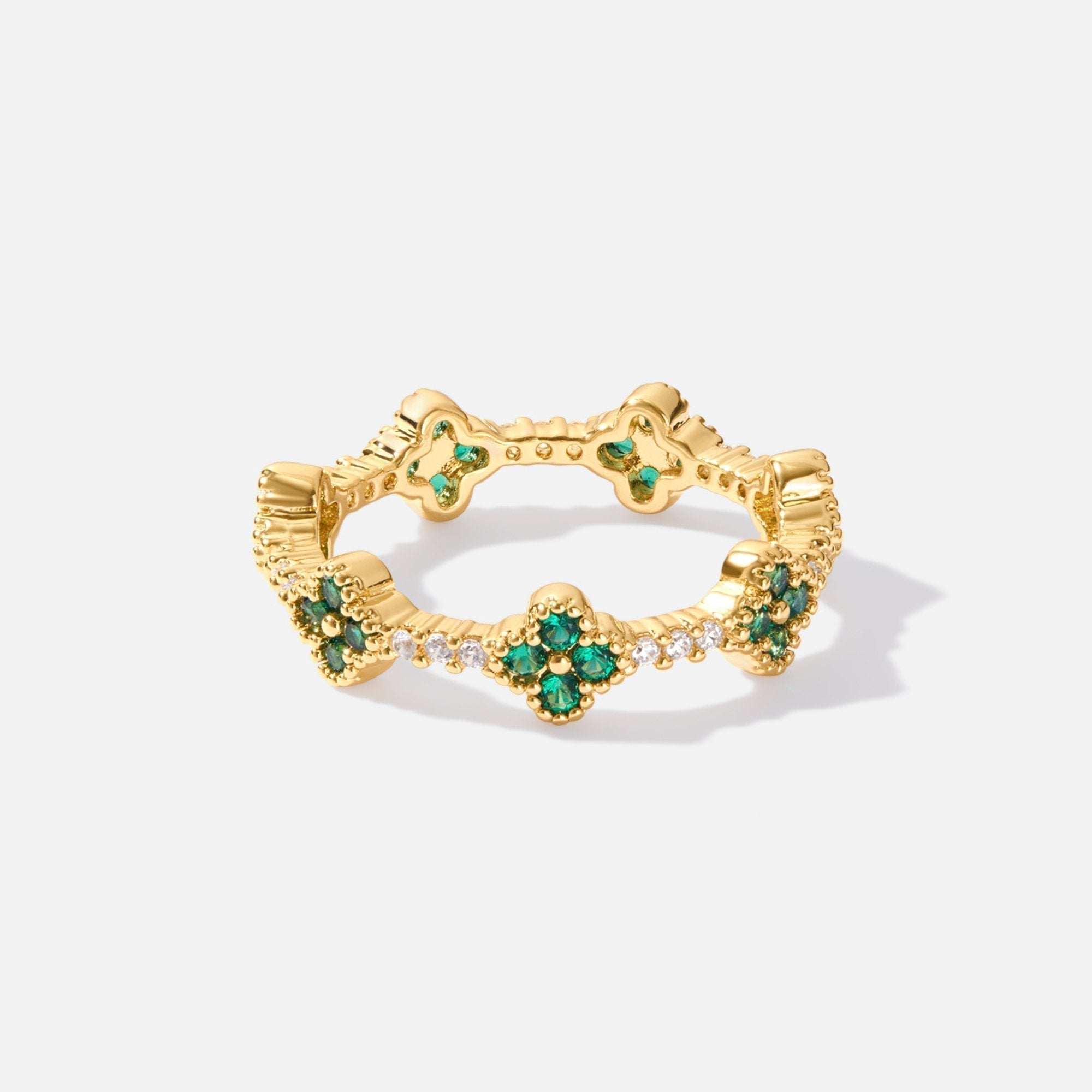 Lucky Clover Crystal Ring — 18K Gold Plated Four-Leaf Clover Ring
