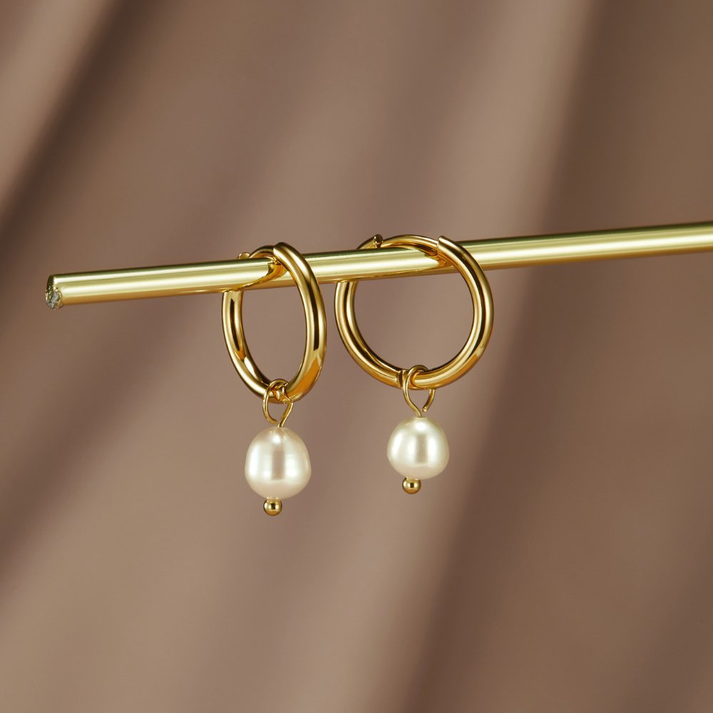 Bella Freshwater Pearl Hoop Earrings — Elegant Everyday Drop Earrings