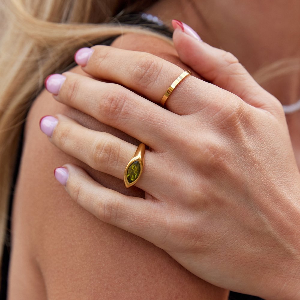 Green Arizona Crystal Ring — 18K Gold Plated Waterproof Gemstone Ring